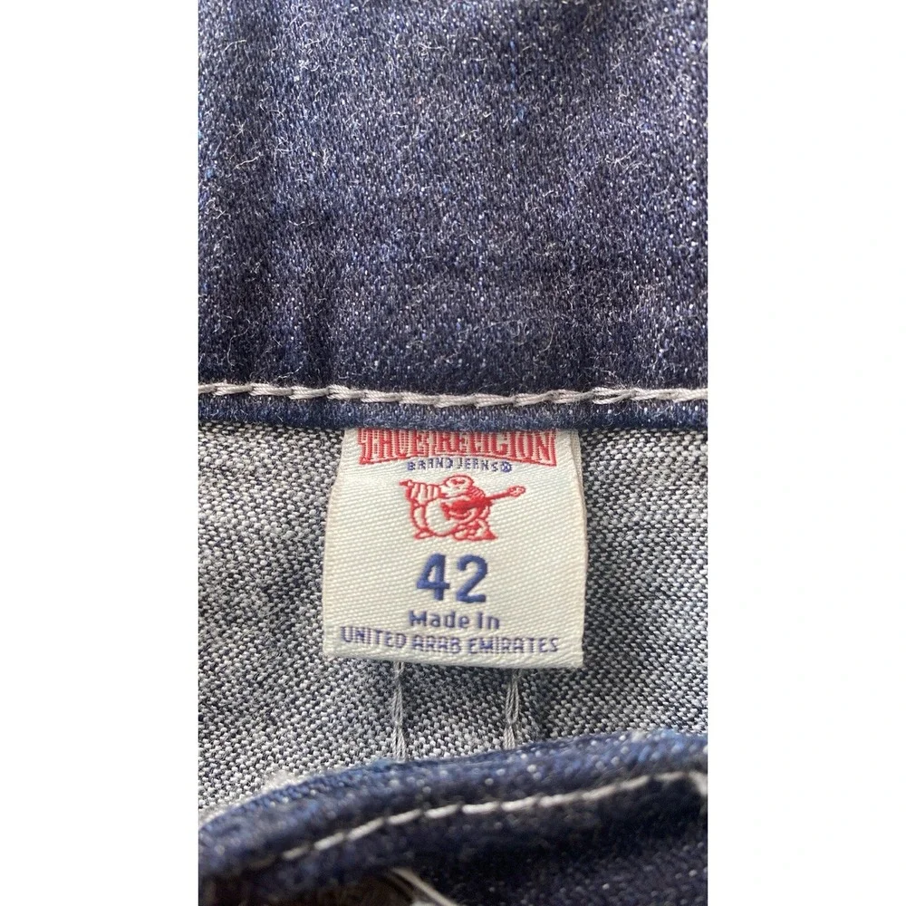True Religion Jeans Men 42X33 Blue Denim‎ Moto Slim Run Stitch Double Knee